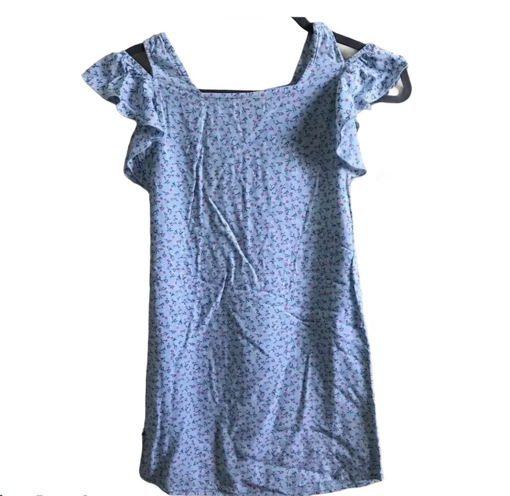 Lucky Brand Kids Girls shift dress Floral Blue sz 8 cold Shoulder Ruffle sleeve